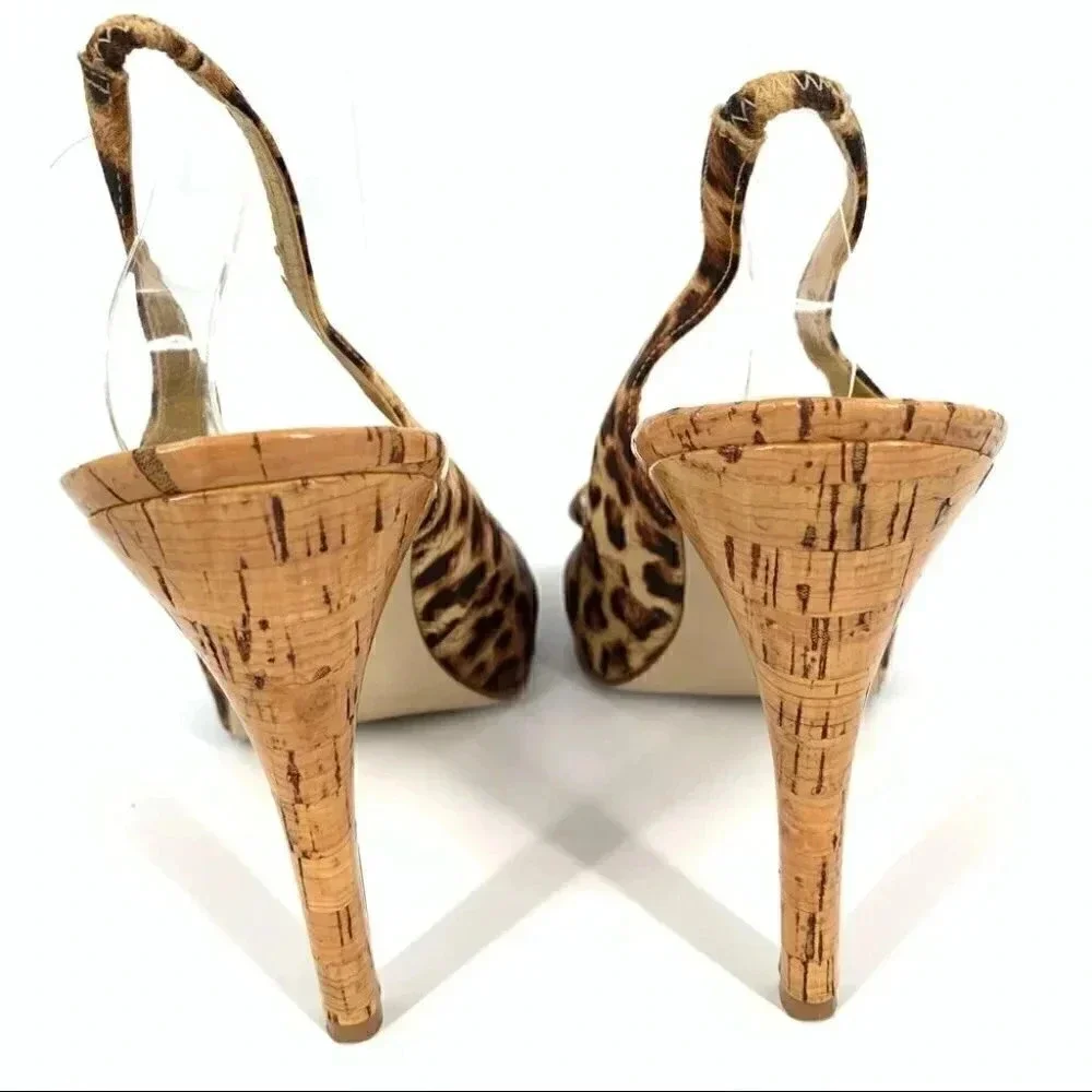 Guess womens heels size 10 brown cheetah print faux cork platform slingbacks